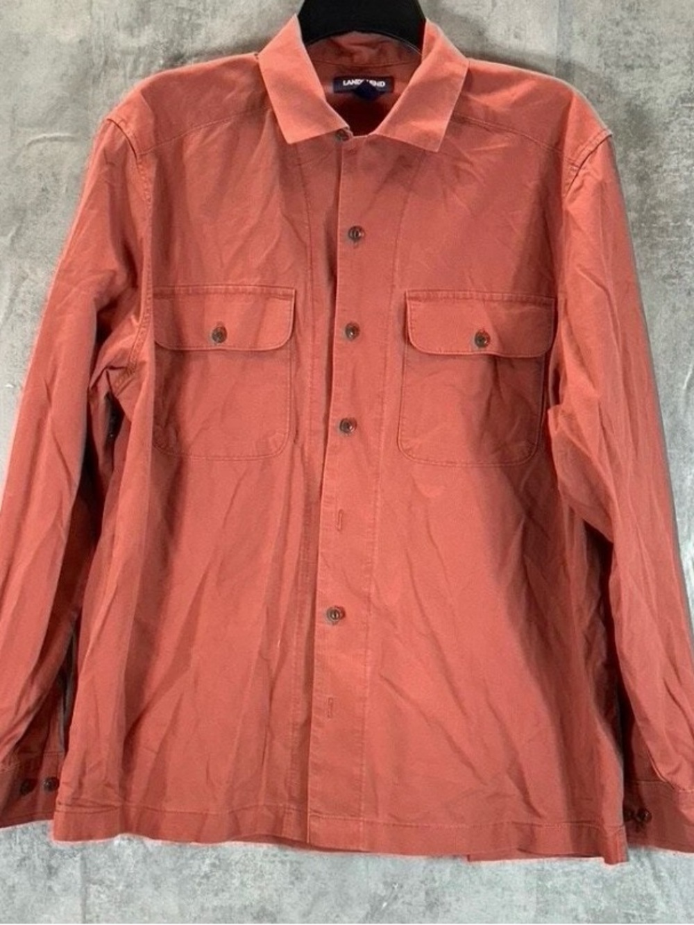 LANDS' END Men's Rust Traditional-Fit Textured Long-Sleeve Shirt l LT